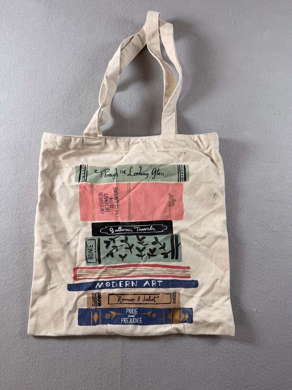 Kate Spade Stack of Books Canvas Tote Bag Cream